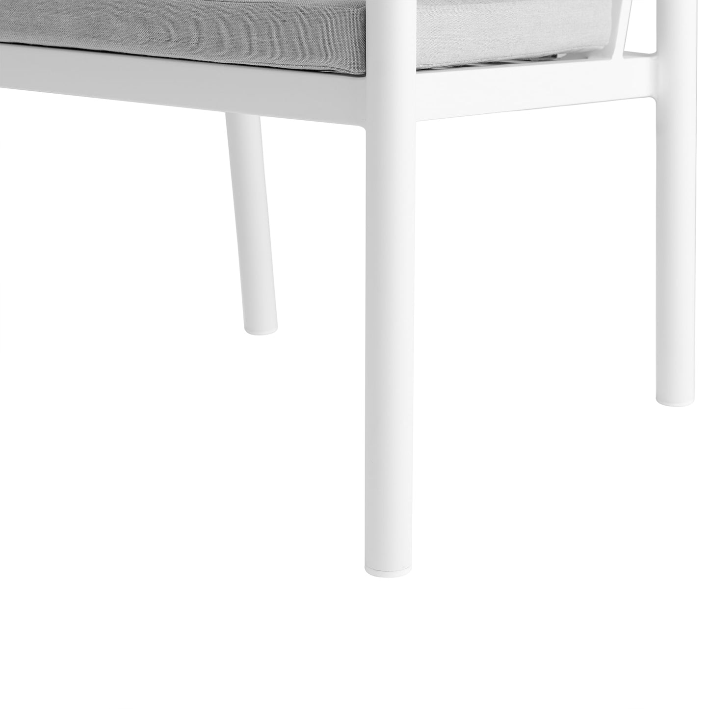 Royal White Aluminum and Teak Outdoor Dining Chair with Light Gray Fab