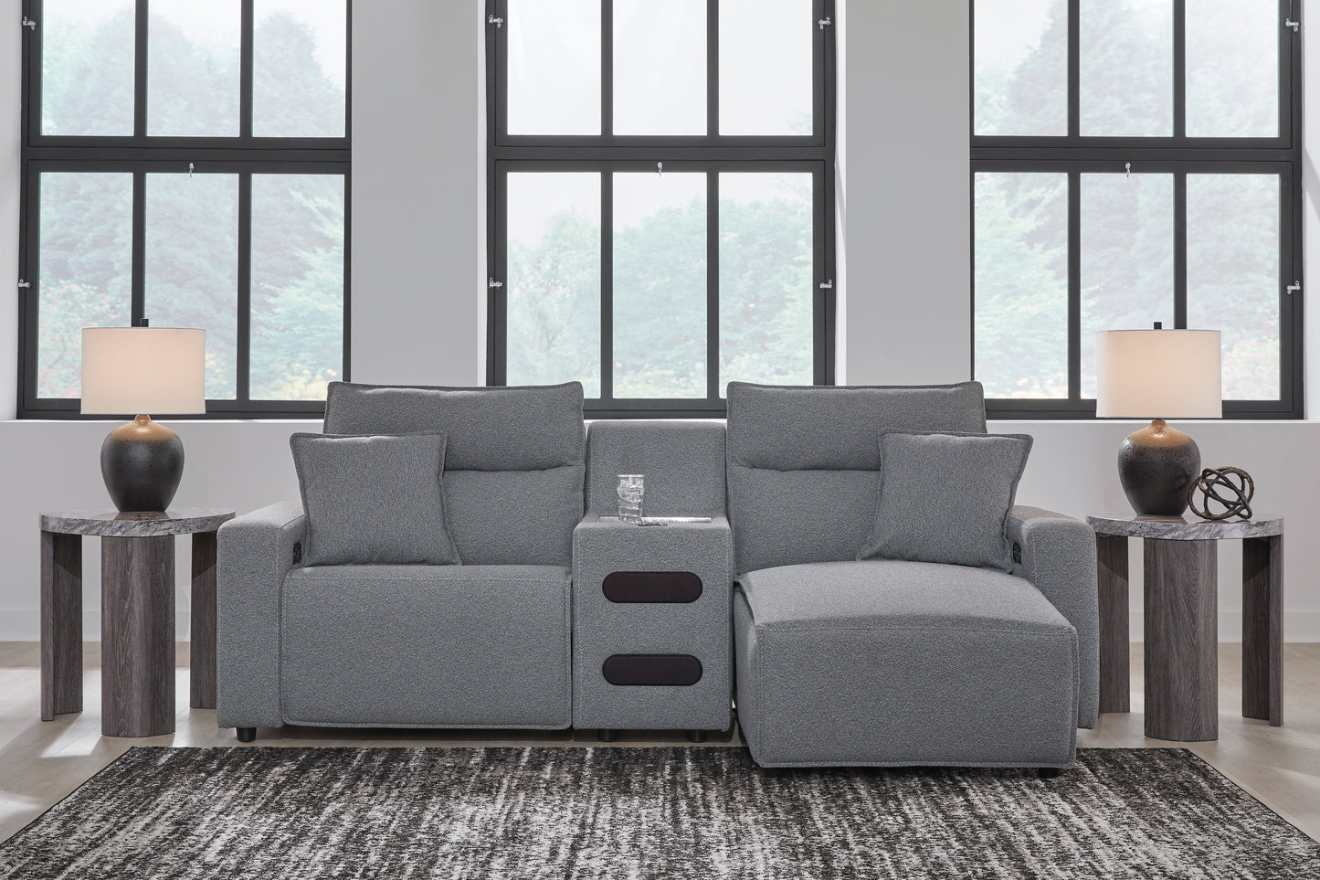 Ashley ModMax II 3-Piece Next-Gen Nuvella™ Performance Fabric Dual Power Reclining Modular Sectional with Chaise and Audio Console