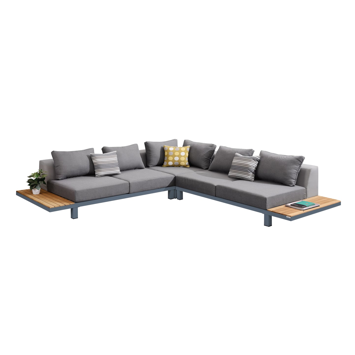 Polo 4 piece Outdoor Sectional Set with Dark Gray Cushions and Modern