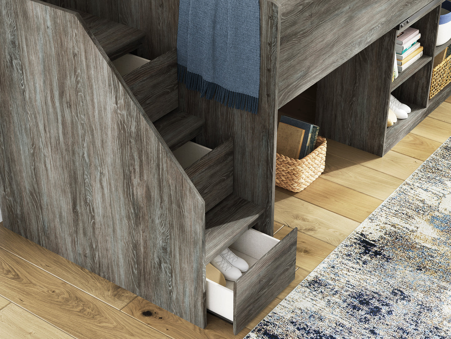 Frandern Twin Loft Bed with Bookcase Storage