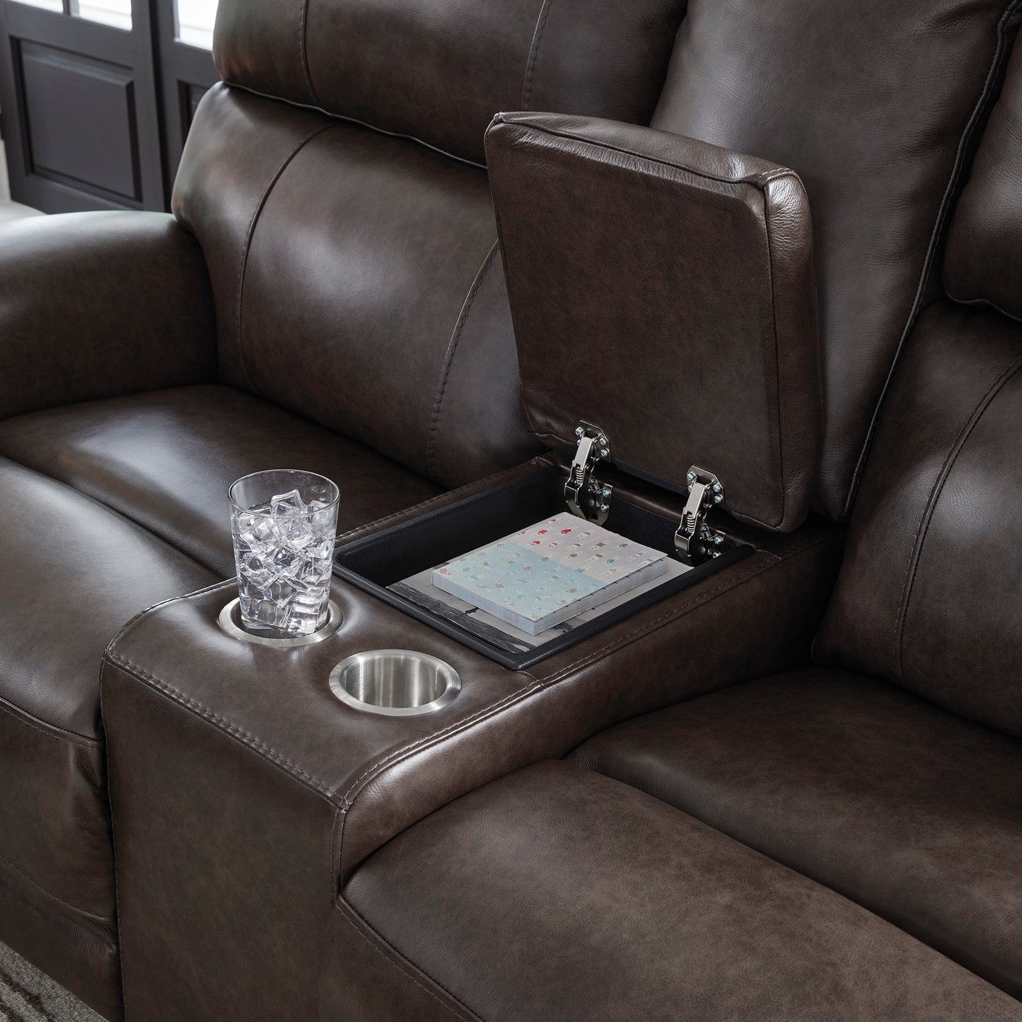 Beadel Leather Power Reclining Console Loveseat