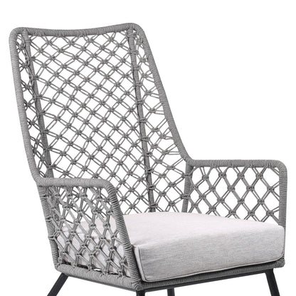 Marco Indoor Outdoor Steel Lounge Chair with Gray Rope and Gray Cushio