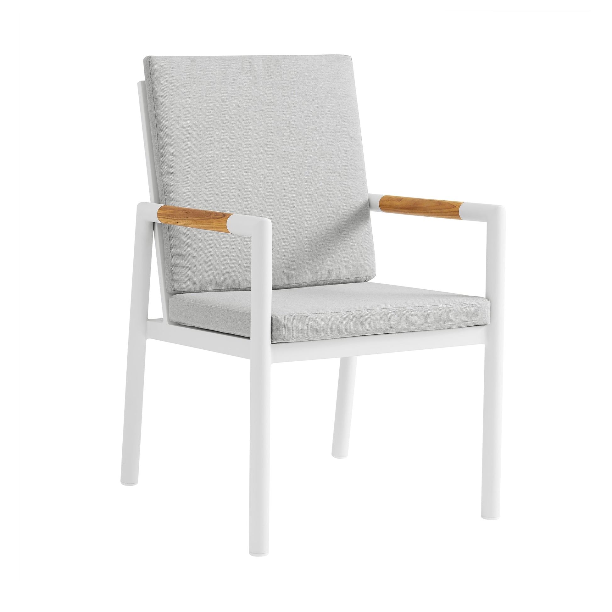 Royal White Aluminum and Teak Outdoor Dining Chair with Light Gray Fabric (Set of 2)