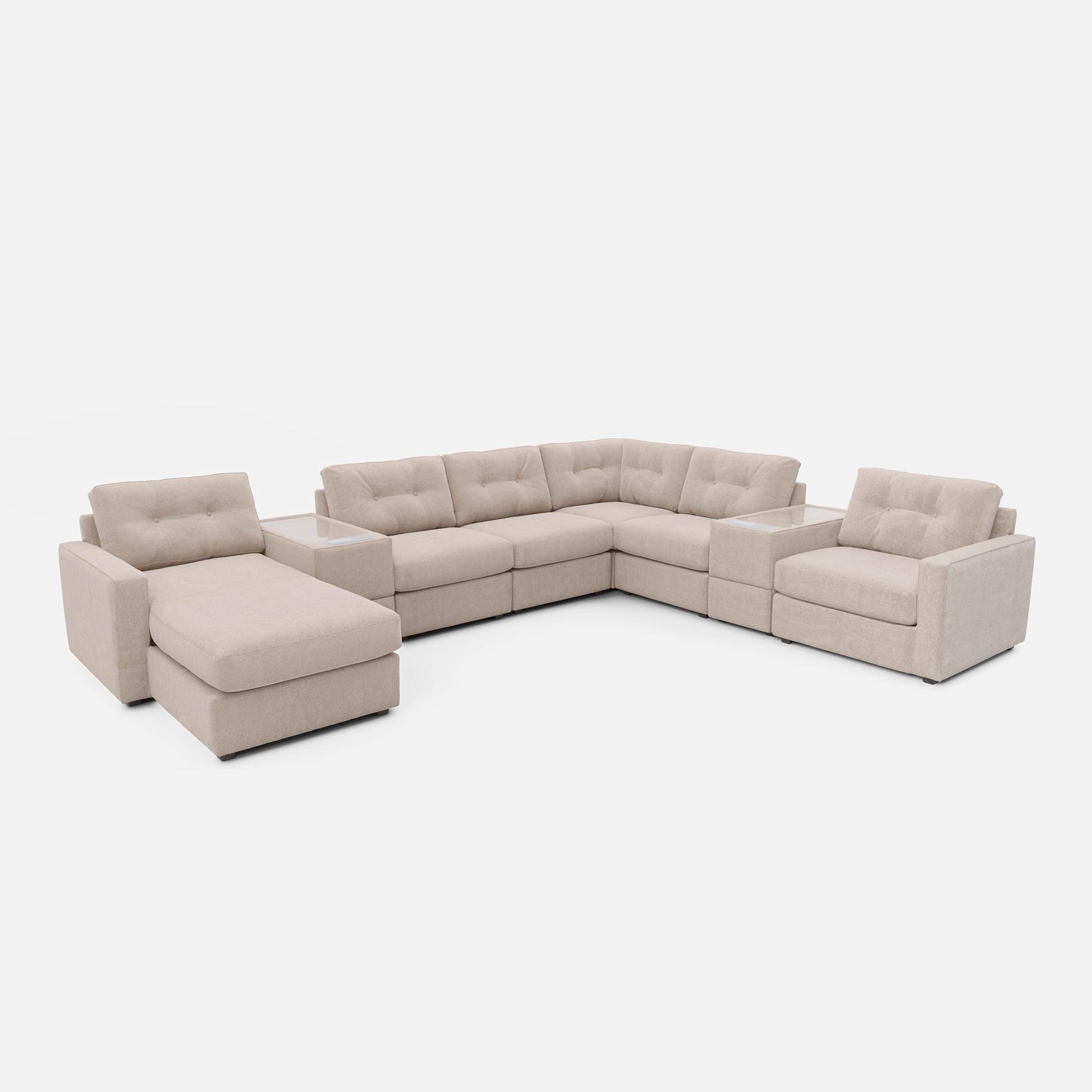 One Modular Left Facing 8-Piece Sectional with E-Console - Stone