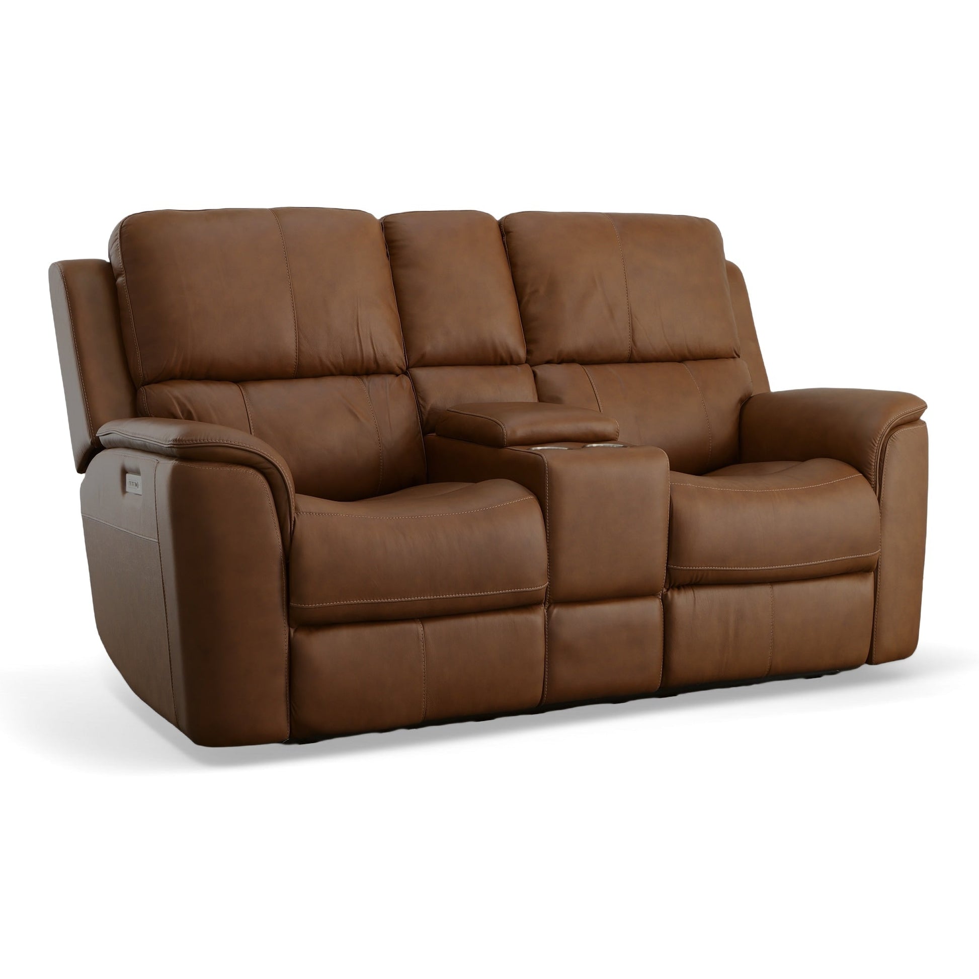 Carmen Leather Power Reclining Loveseat with Console