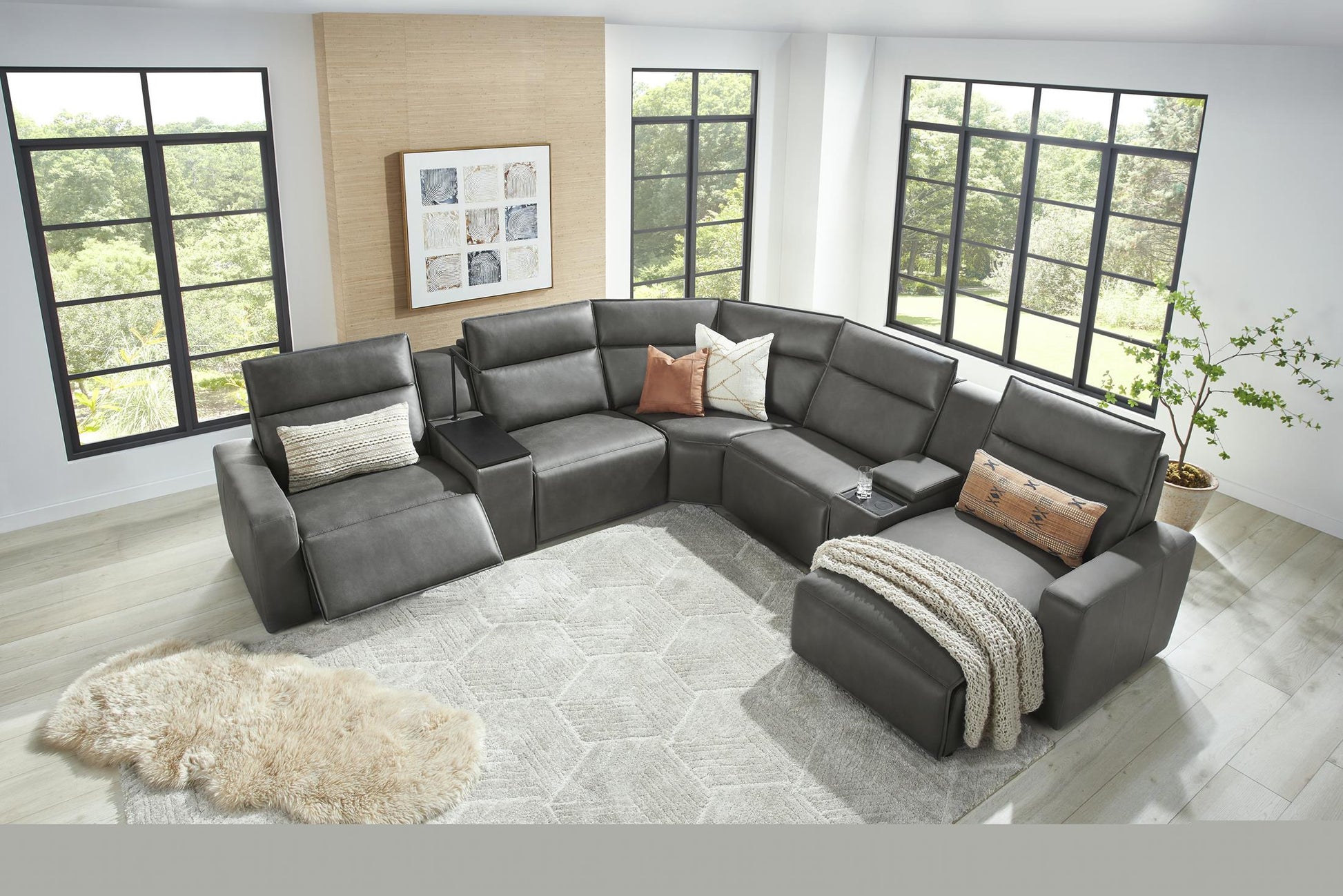 Modular Two 7-Piece Right Arm Facing Power Sectional with Chaise - Charcoal