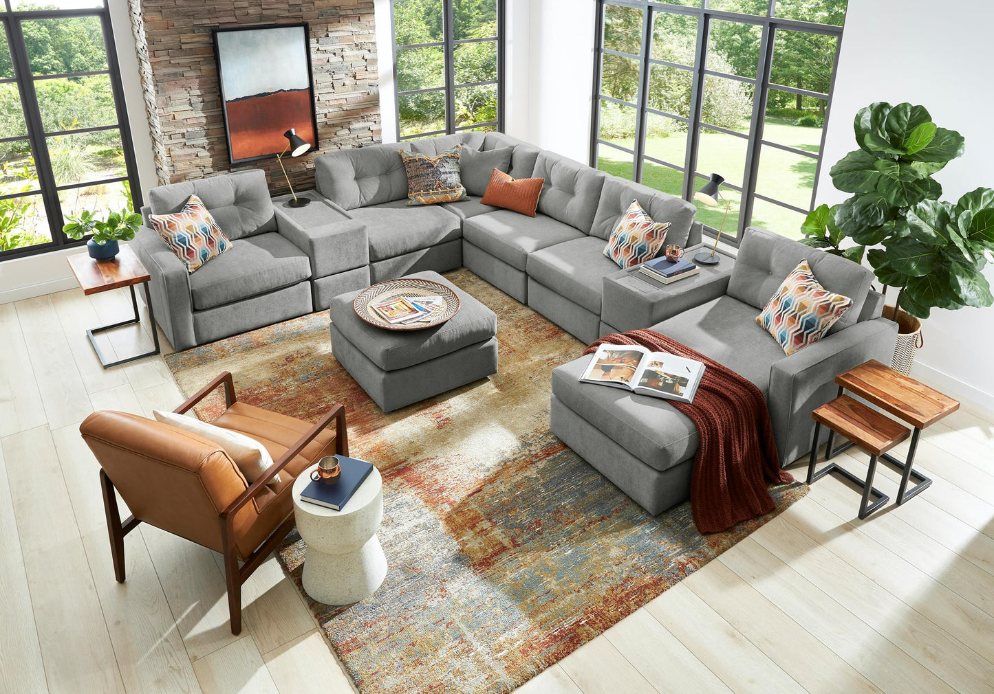 Modular One Right Facing Sectional with E-Console - Granite