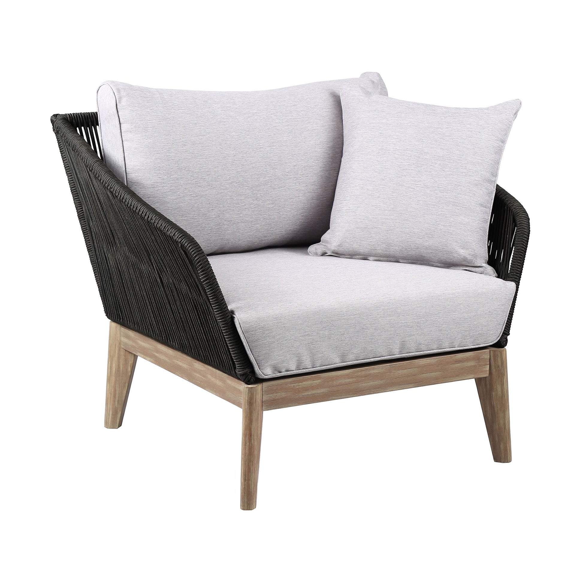 Athos Indoor Outdoor Club Chair in Light Eucalyptus Wood with Charcoal