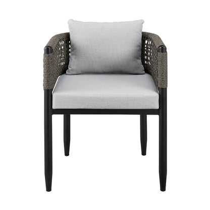 Felicia Outdoor Patio Dining Chair in Aluminum with Gray Rope and Cushions (Set of 2)