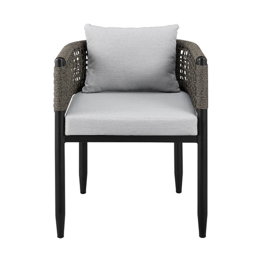 Felicia Outdoor Patio Dining Chair in Aluminum with Gray Rope and Cushions (Set of 2)