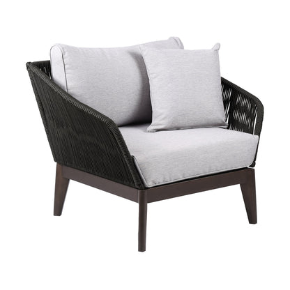 Athos Indoor Outdoor Club Chair in Dark Eucalyptus Wood with Charcoal 