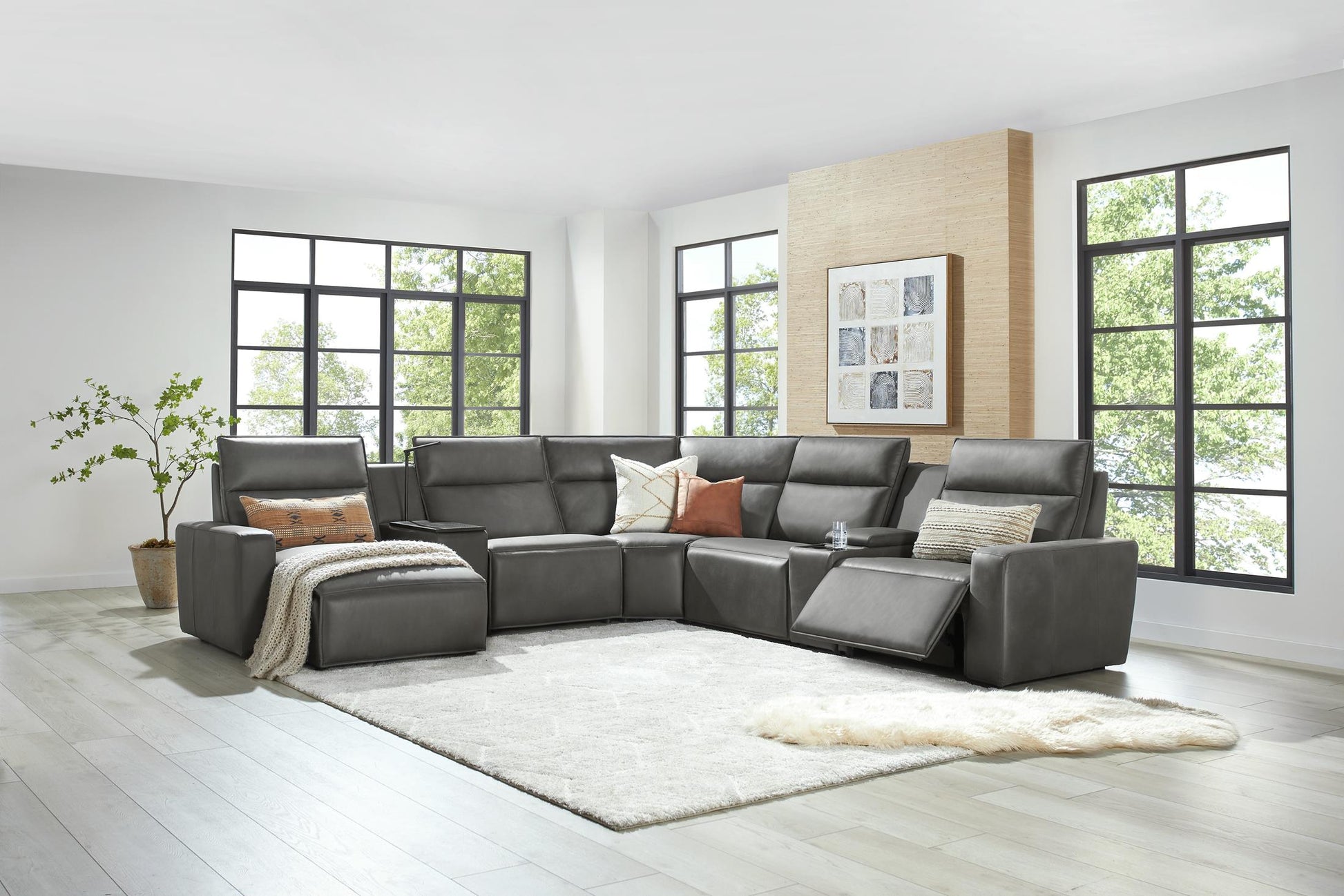 Modular Two 7-Piece Left Arm Facing Power Sectional with Chaise