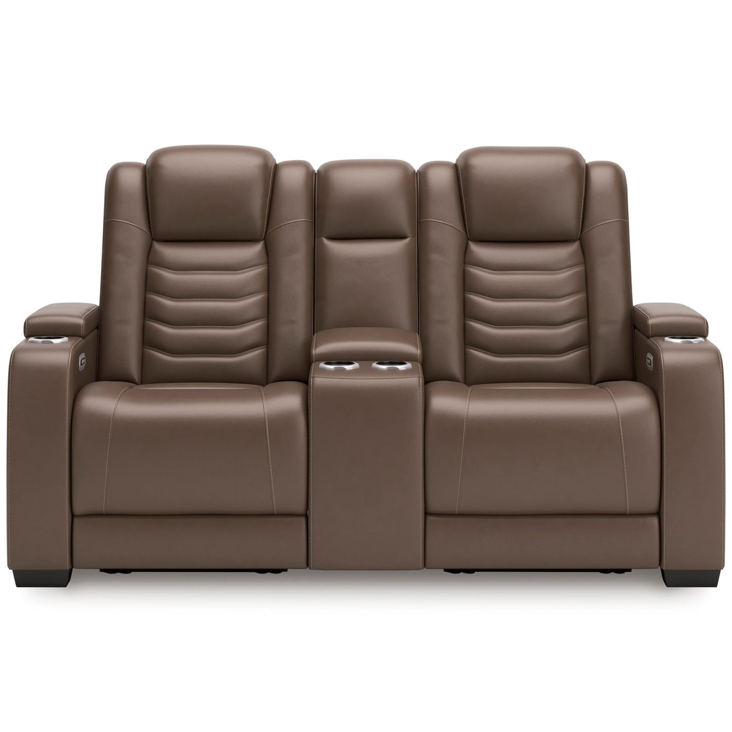 High Impact Leather Power Reclining Console Loveseat