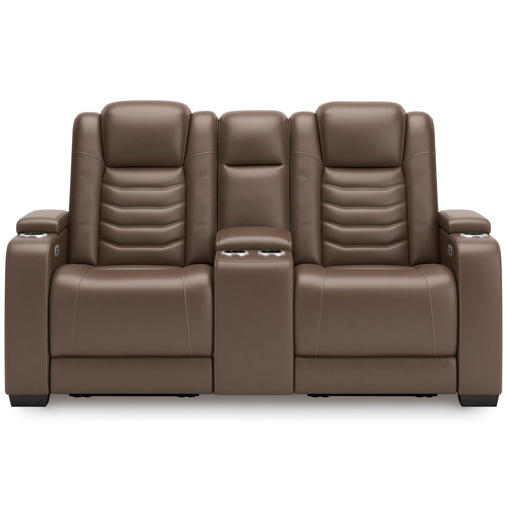 High Impact Leather Power Reclining Console Loveseat