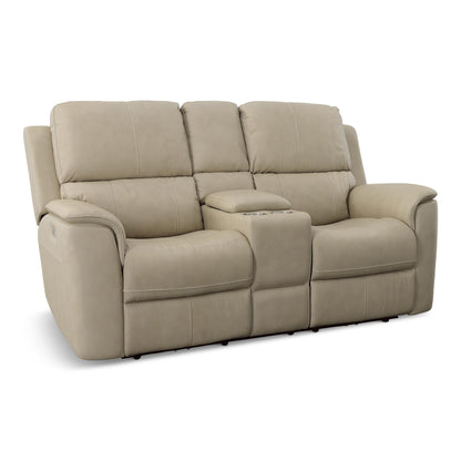 Carmen Leather Power Reclining Loveseat with Console