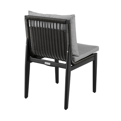 Grand Outdoor Patio Dining Chairs in Aluminum with Gray Cushions (Set of 2)