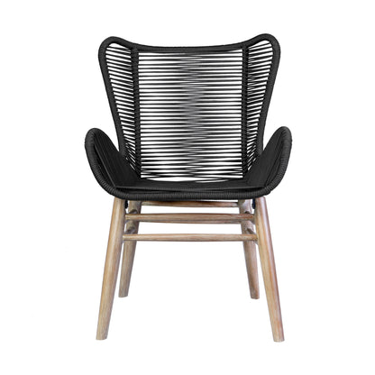 Fanny Outdoor Patio Dining Chair in Light Eucalyptus Wood and Charcoal Rope