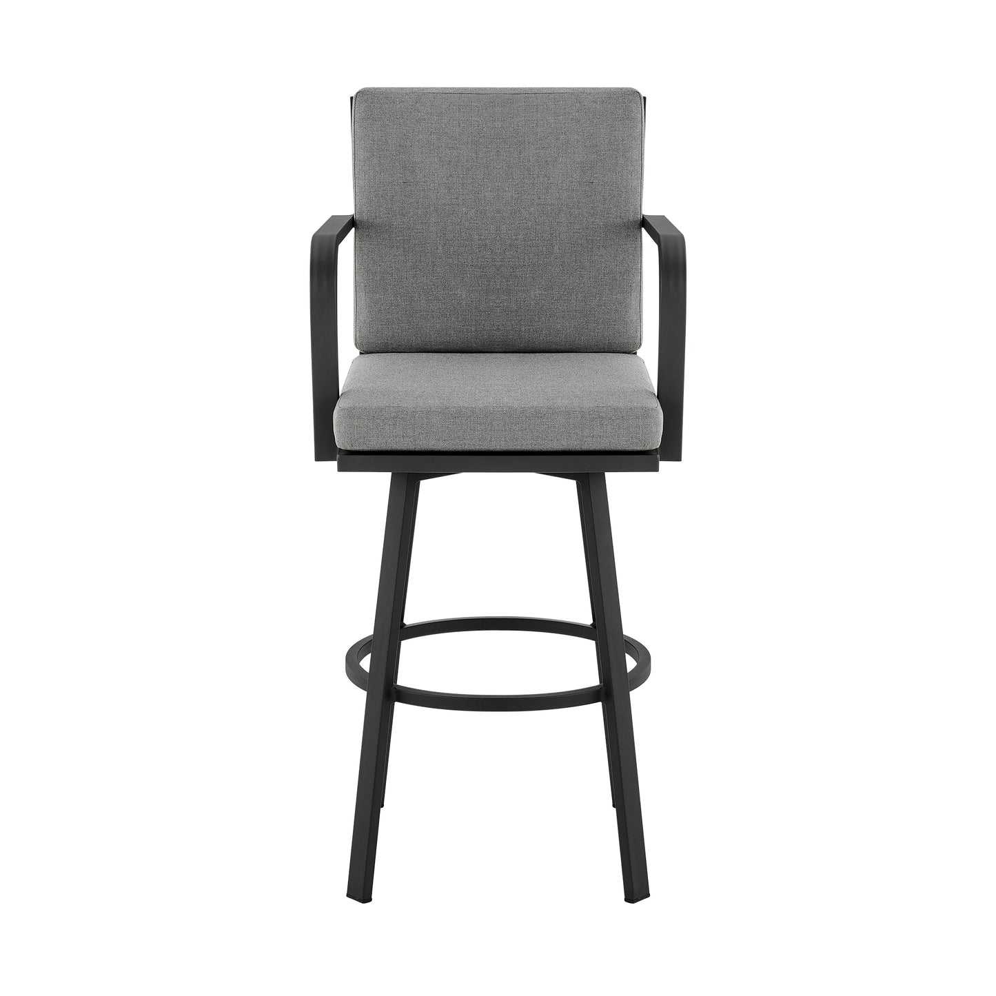 Don 30" Outdoor Patio Swivel Bar Stool in Black Aluminum with Grey Cushions