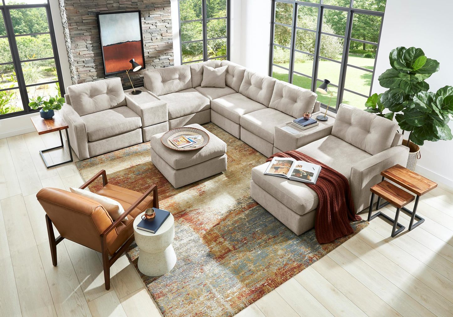 Modular One Right Facing 8-Piece Sectional with E-Console - Stone