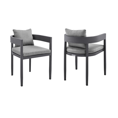 Argiope Outdoor Patio Dining Chairs in Aluminum with Gray Cushions (Set of 2)