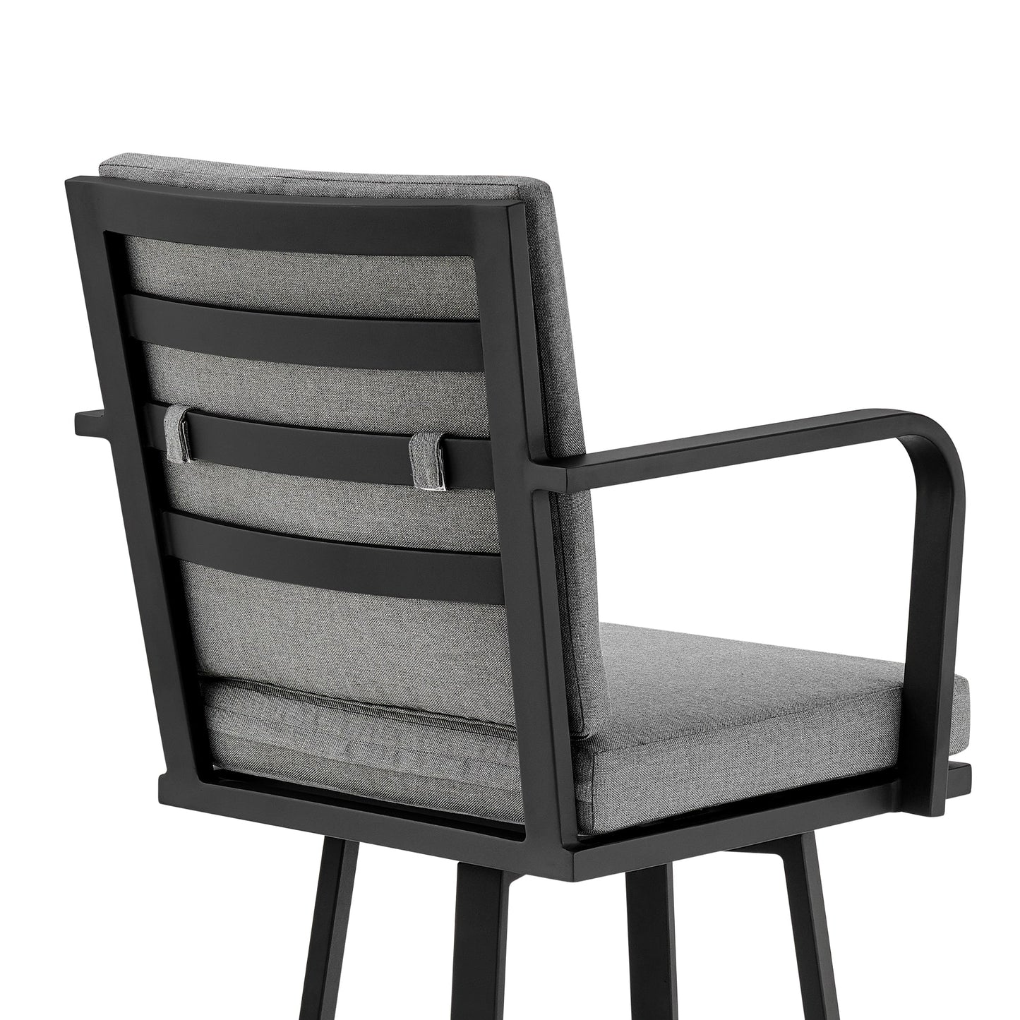 Don 26" Outdoor Patio Swivel Counter Stool in Black Aluminum with Grey Cushions