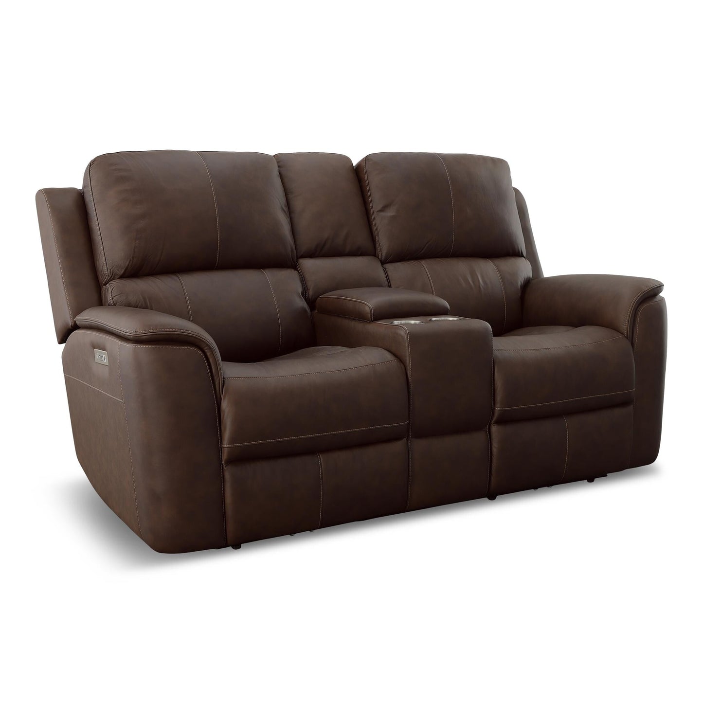 Carmen Leather Power Reclining Loveseat with Console