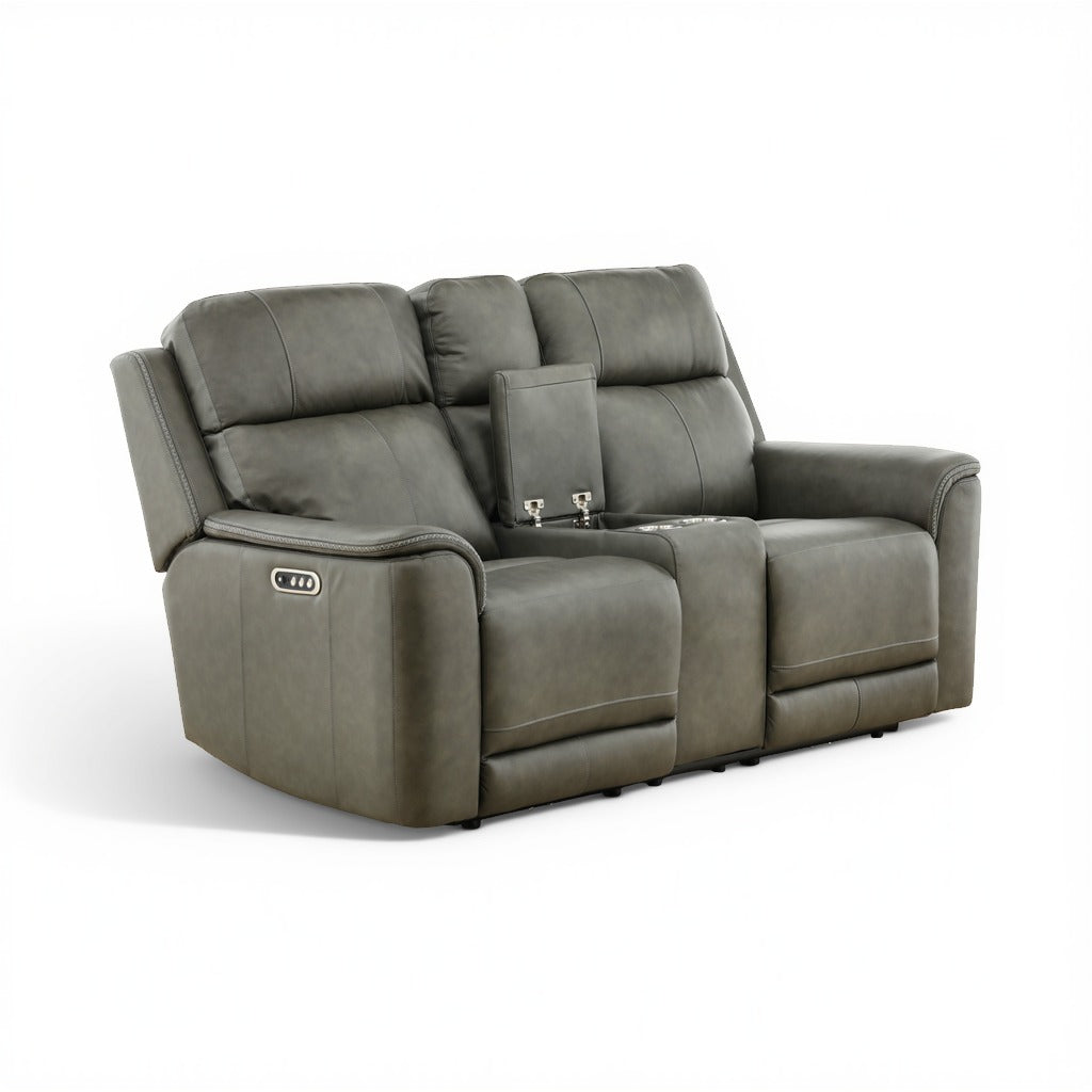 Samarah Power Leather Reclining Console Loveseat