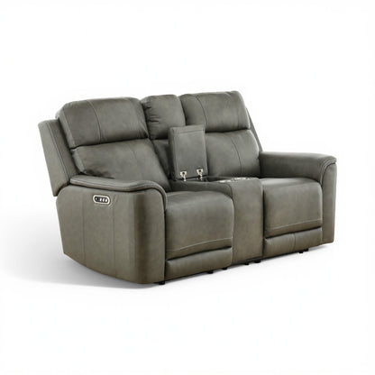 Samarah Power Leather Reclining Console Loveseat