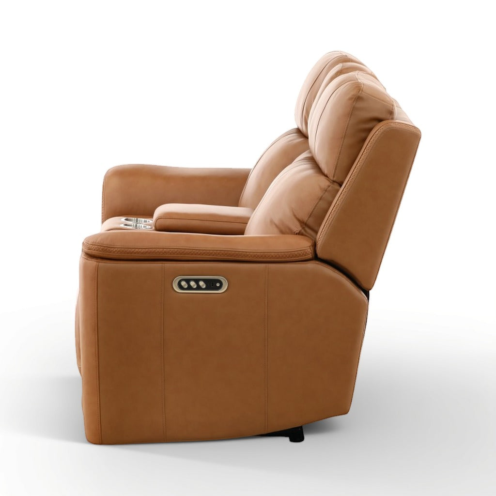 Samarah Power Leather Reclining Console Loveseat