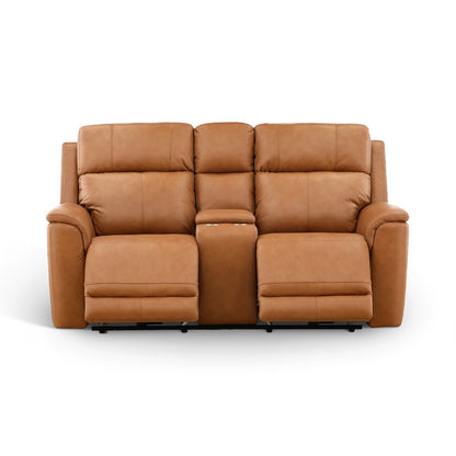 Samarah Power Leather Reclining Console Loveseat