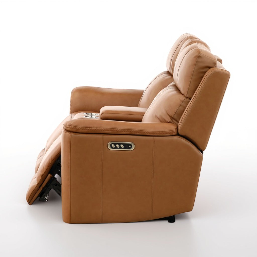 Samarah Power Leather Reclining Console Loveseat