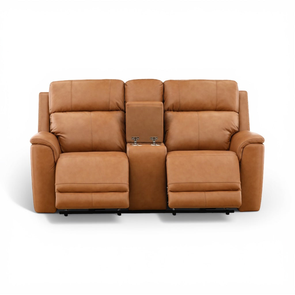Samarah Power Leather Reclining Console Loveseat