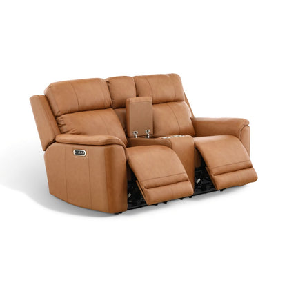Samarah Power Leather Reclining Console Loveseat