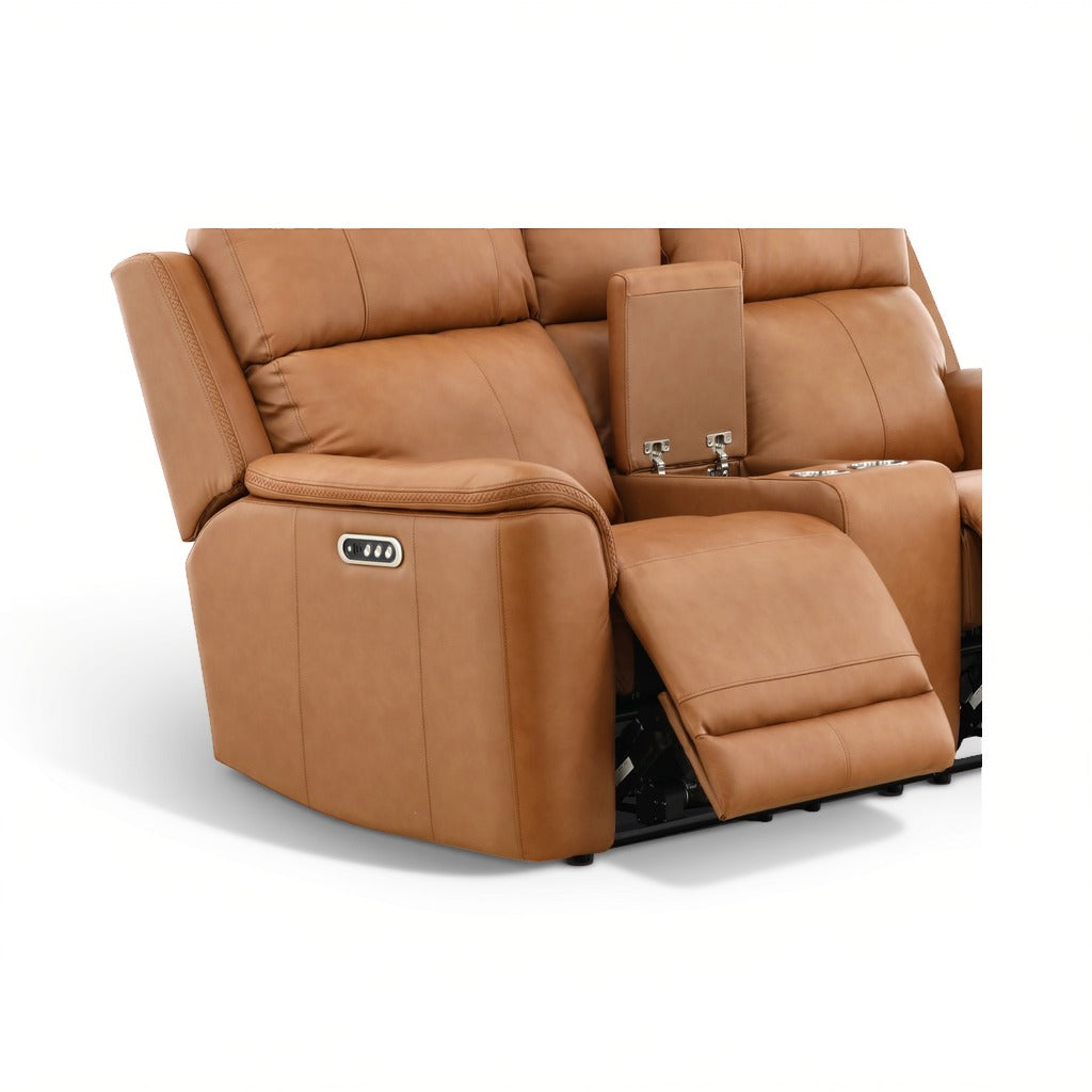 Samarah Power Leather Reclining Console Loveseat