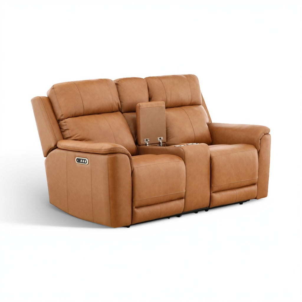 Samarah Power Leather Reclining Console Loveseat