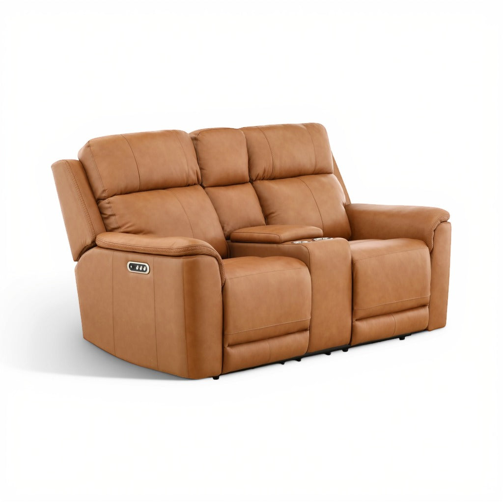 Samarah Power Leather Reclining Console Loveseat