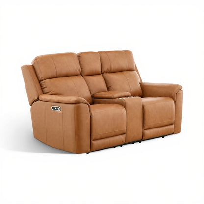 Samarah Power Leather Reclining Console Loveseat
