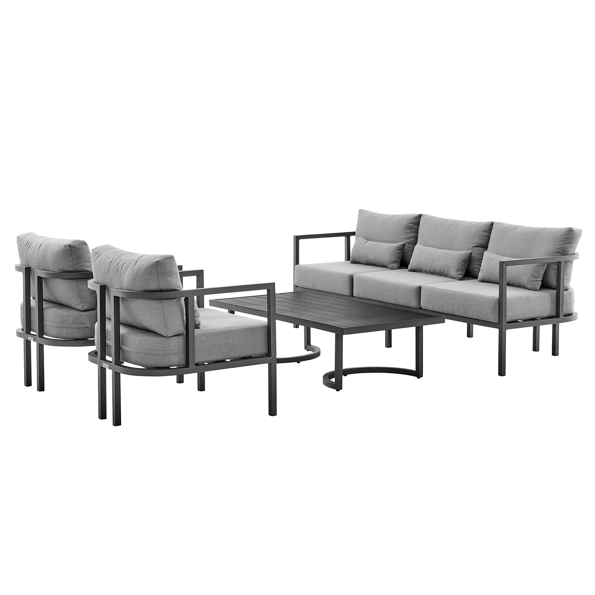 Venice 4 Piece Dark Gray Aluminum Outdoor Seating Set with Dark Gray Cushions