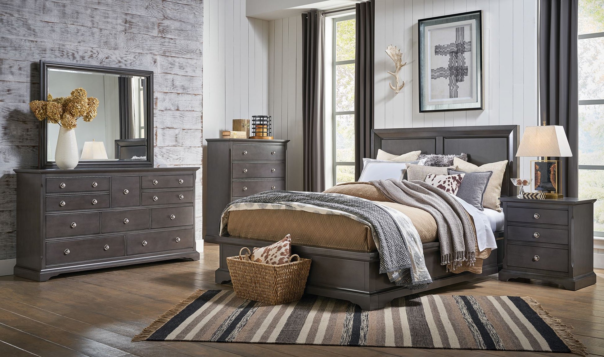 Georgetown Queen Bed w/ 1 Storage Unit - Grey