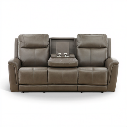 Flexsteel Trey Leather Power Reclining Sofa with Drop-Down Table