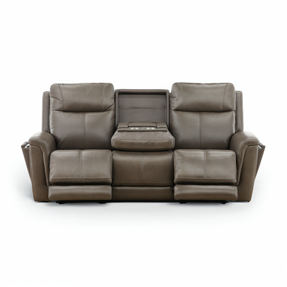 Flexsteel Trey Leather Power Reclining Sofa with Drop-Down Table