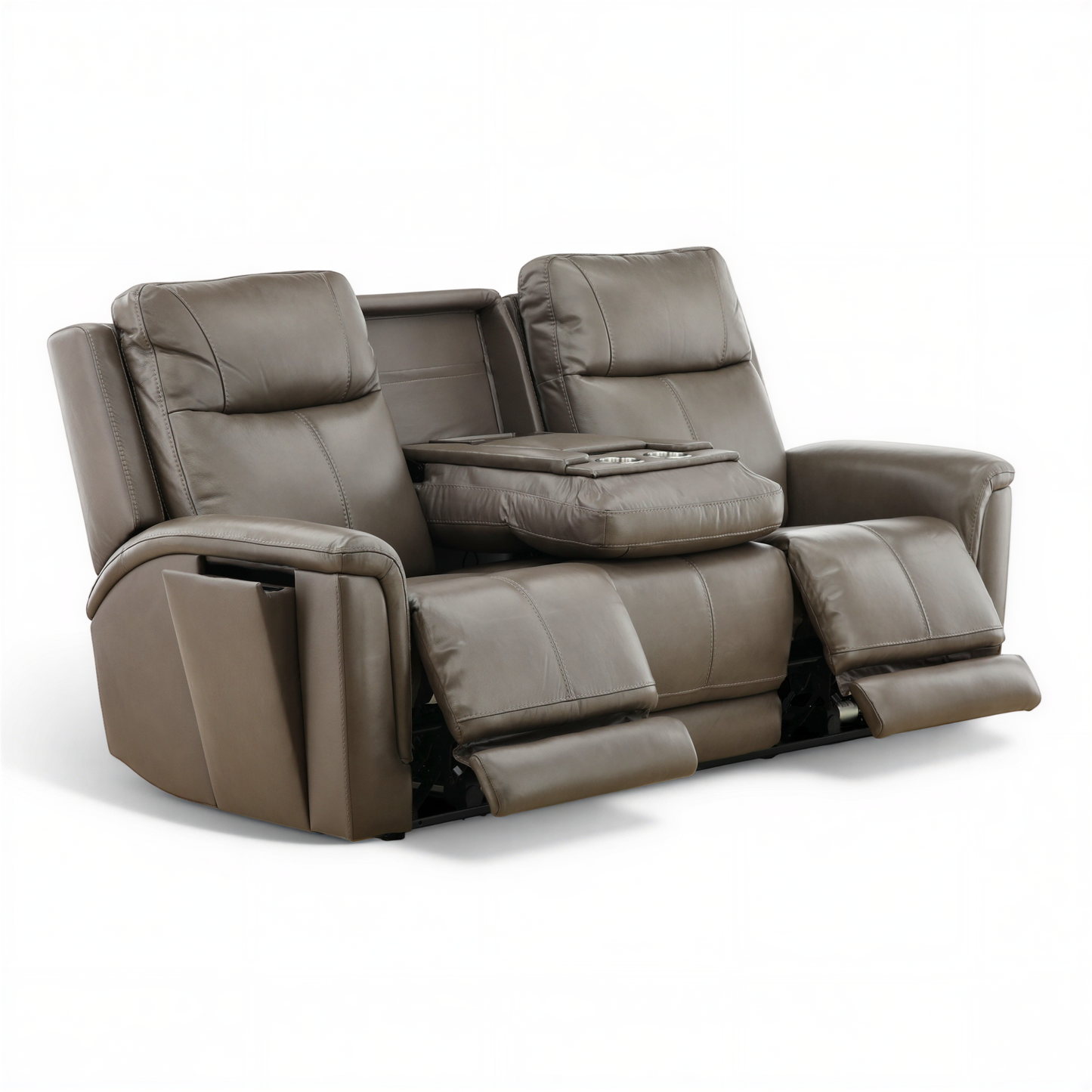 Flexsteel Trey Leather Power Reclining Sofa with Drop-Down Table