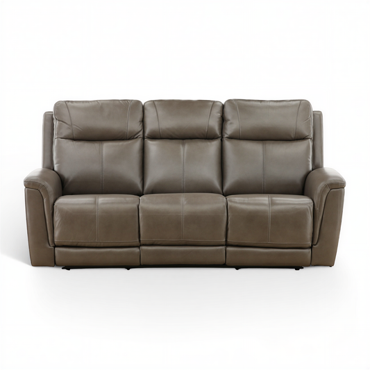 Flexsteel Trey Leather Power Reclining Sofa with Drop-Down Table Grey