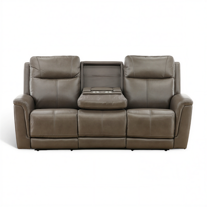 Flexsteel Trey Leather Power Reclining Sofa with Drop-Down Table