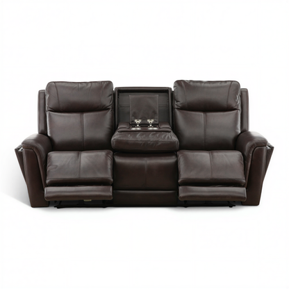 Flexsteel Trey Leather Power Reclining Sofa with Drop-Down Table