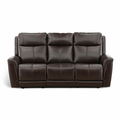Flexsteel Trey Leather Power Reclining Sofa with Drop-Down Table Brown