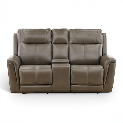 Flexsteel Trey Leather Power Reclining Console Loveseat Grey