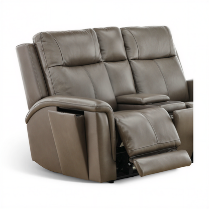 Flexsteel Trey Leather Power Reclining Console Loveseat