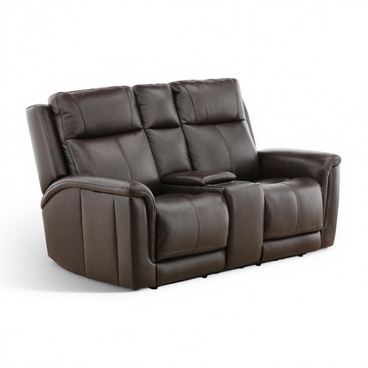 Flexsteel Trey Leather Power Reclining Console Loveseat