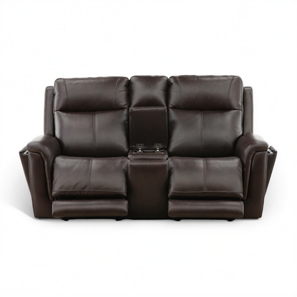 Flexsteel Trey Leather Power Reclining Console Loveseat